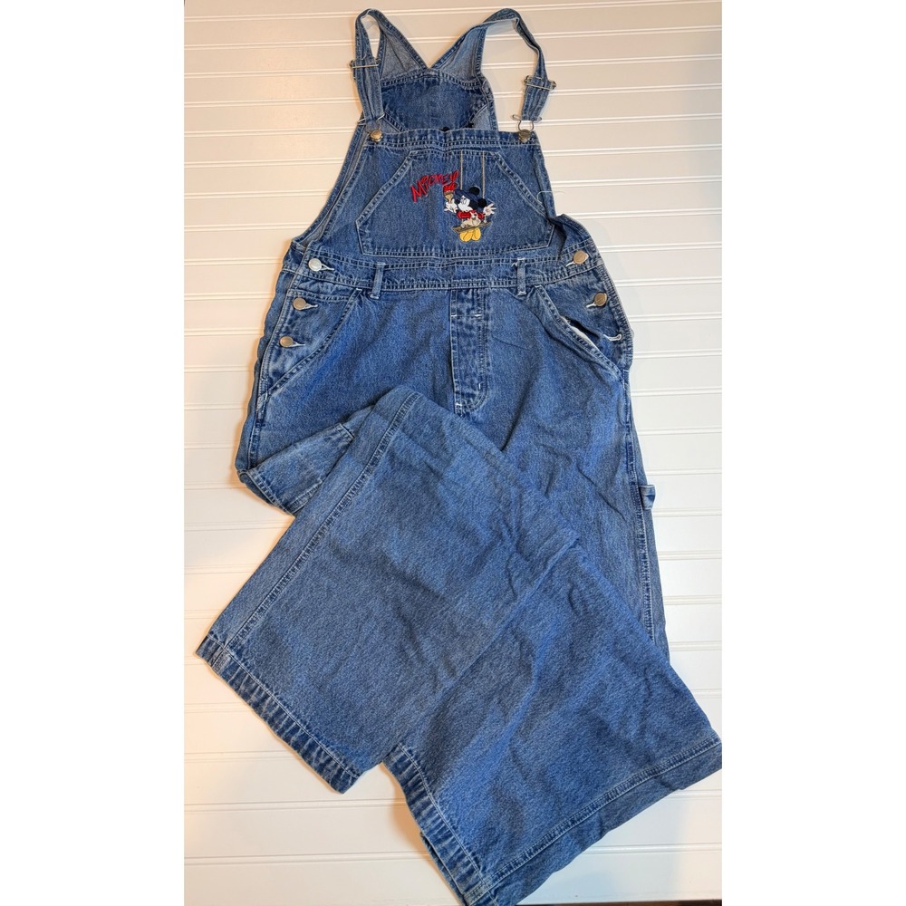 Vintage Mickey Unlimited Denim Overalls Medium Wash Embroidered Carpenter M